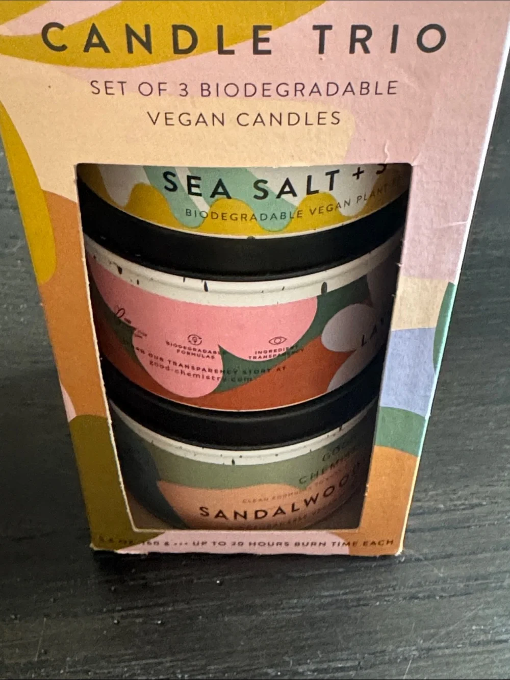 Candle Trio Vegan Scented Tin Set - Pastel Green & Multi